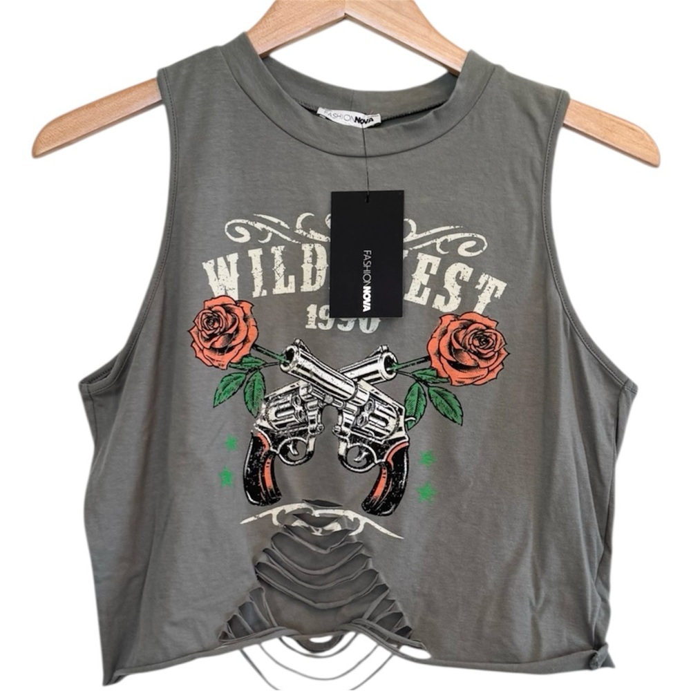🌈 6/$60 New Fashion Nova Wild West 1990 Guns Cropped Sleeveless Top Size 1X